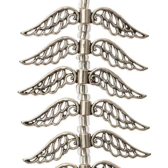Silver Metal Large Wing Beads, 42mm by Bead Landing™